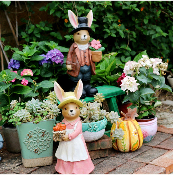 Garden Animal Sculpture Rabbit Statues, Garden Decor Ideas, Animal Statue for Garden Ornament, Villa Courtyard Decor, Outdoor Garden Decoration-Grace Painting Crafts