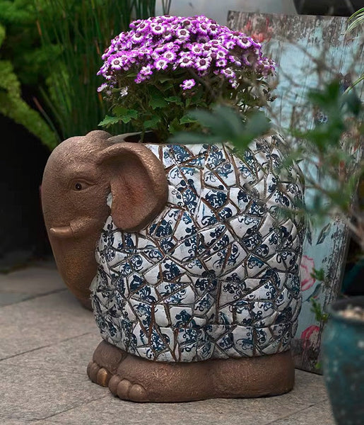 Large Garden Flower Pot, Elephant Flowerpot, Unique Garden Flowerpot, Resin Statue for Garden, Modern Animal Statue for Garden Ornaments, Villa Outdoor Decor Gardening Ideas-Grace Painting Crafts