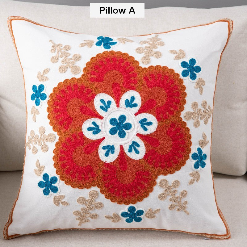 Flower Decorative Pillows for Couch, Sofa Decorative Pillows, Embroider Flower Cotton Pillow Covers, Farmhouse Decorative Throw Pillows-Grace Painting Crafts