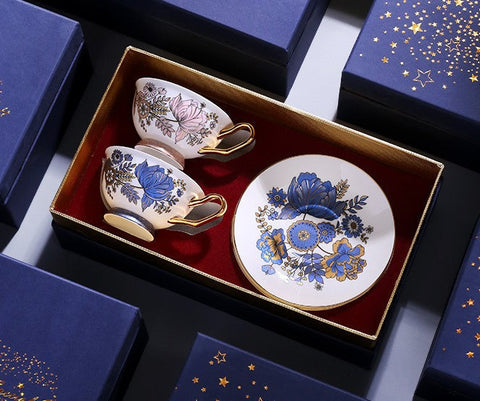 Afternoon British Tea Cups, Unique Iris Flower Tea Cups and Saucers in Gift Box, Elegant Ceramic Coffee Cups, Royal Bone China Porcelain Tea Cup Set-Grace Painting Crafts