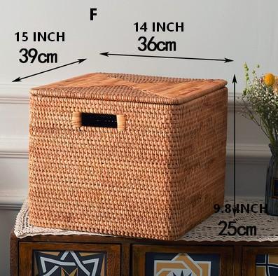 Rectangular Storage Basket with Lid, Rattan Storage Baskets for Clothes, Kitchen Storage Baskets, Oversized Storage Baskets for Living Room-Grace Painting Crafts