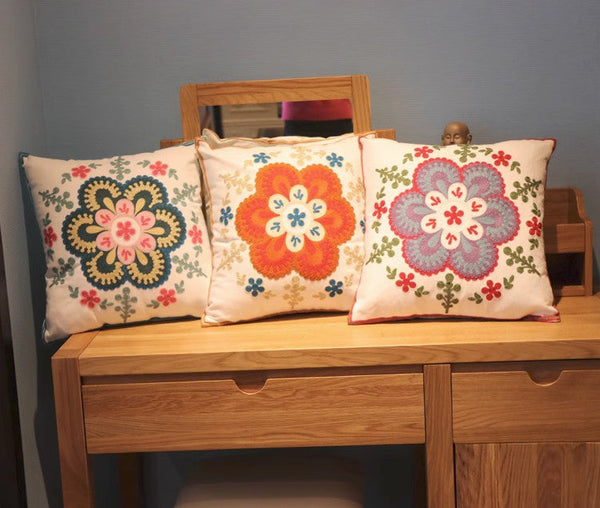 Flower Decorative Pillows for Couch, Sofa Decorative Pillows, Embroider Flower Cotton Pillow Covers, Farmhouse Decorative Throw Pillows-Grace Painting Crafts