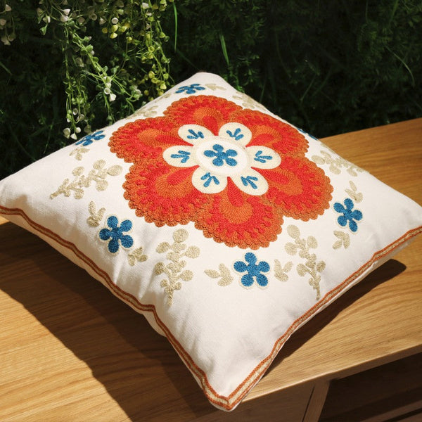 Flower Decorative Pillows for Couch, Sofa Decorative Pillows, Embroider Flower Cotton Pillow Covers, Farmhouse Decorative Throw Pillows-Grace Painting Crafts