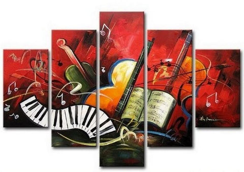 Canvas Art Painting, Abstract Painting, Abstract Art, 5 Piece Oil Painting, Canvas Painting, Violin Music Art-Grace Painting Crafts