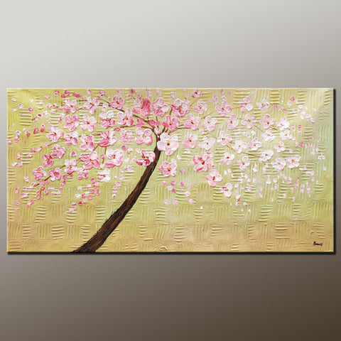 Modern Art, Contemporary Art, Tree Painting, Oil Painting, Flower Painting, Bedroom Wall Art, Heavy Texture Painting, Bedroom Wall Art, Canvas Art-Grace Painting Crafts