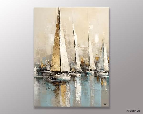 Modern Abstract Wall Art Paintings, Large Original Canvas Art for Bedroom, Large Painting Ideas for Living Room, Sail Boat Canvas Painting-Grace Painting Crafts