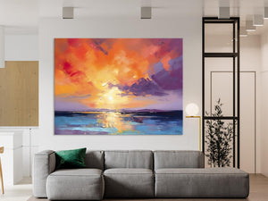 Original Landscape Oil Paintings, Sunrise Paintings, Large Contemporary Wall Art, Oil Painting on Canvas, Extra Large Paintings for Bedroom-Grace Painting Crafts