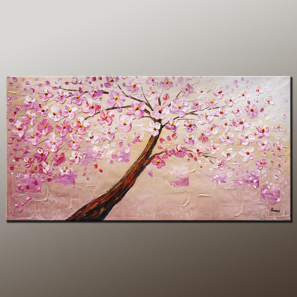 Contemporary Art, Modern Art, Tree Painting, Oil Painting, Flower Painting, Bedroom Wall Art, Heavy Texture Painting, Bedroom Wall Art, Canvas Art-Grace Painting Crafts