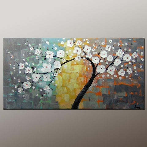 Flower Tree Art, Wall Painting, Abstract Art Painting, Canvas Wall Art, Bedroom Wall Art, Canvas Art, Modern Art, Contemporary Art-Grace Painting Crafts