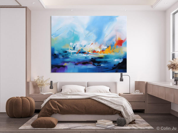 Hand Painted Canvas Art, Blue Original Wall Art Painting for Bedroom, Extra Large Modern Canvas Paintings, Acrylic Paintings on Canvas-Grace Painting Crafts