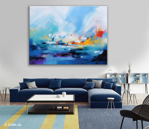 Hand Painted Canvas Art, Blue Original Wall Art Painting for Bedroom, Extra Large Modern Canvas Paintings, Acrylic Paintings on Canvas-Grace Painting Crafts