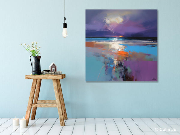 Original Abstract Art, Hand Painted Canvas Art, Landscape Canvas Art, Sunrise Landscape Acrylic Art, Large Abstract Painting for Living Room-Grace Painting Crafts