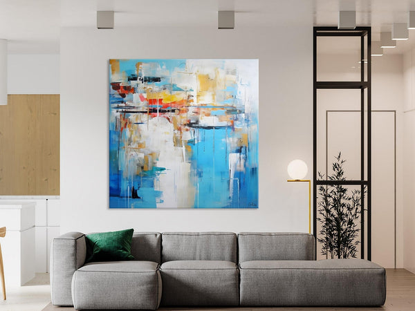 Blue Abstract Painting for Bedroom, Original Modern Wall Paintings, Contemporary Canvas Art, Modern Acrylic Artwork, Buy Paintings Online-Grace Painting Crafts