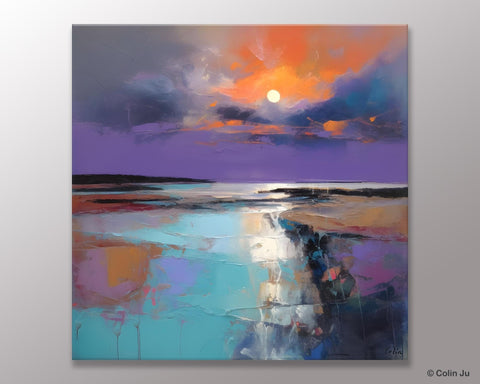 Landscape Canvas Art, Sunrise Landscape Acrylic Art, Original Abstract Art, Hand Painted Canvas Art, Large Abstract Painting for Living Room-Grace Painting Crafts