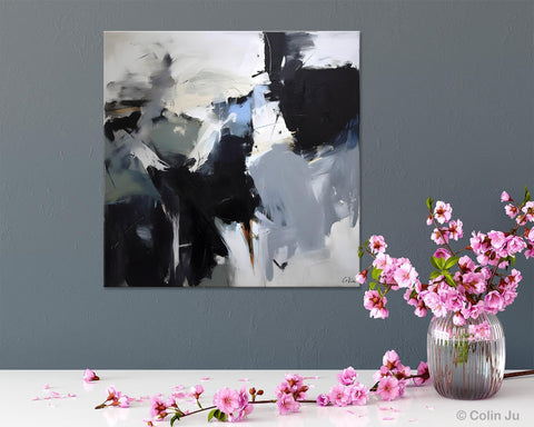 Extra Large Abstract Paintings for Dining Room, Black Modern Art Paintings, Original Modern Acrylic Artwork, Abstract Wall Art for Bedroom-Grace Painting Crafts