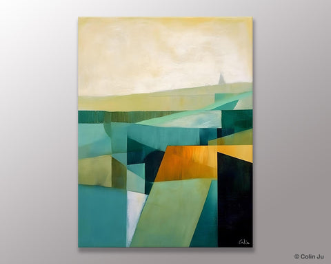 Landscape Canvas Paintings for Bedroom, Large Geometric Abstract Painting, Acrylic Painting on Canvas, Original Landscape Abstract Painting-Grace Painting Crafts