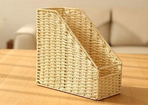 Woven Straw File Folder Racks, Storage File Folder Storage Books, File Box, Cream Color-Grace Painting Crafts